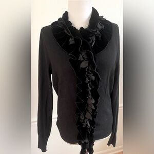 Vintage Etro Black Ruffled Cardigan Sweater Whimsigoth Fairy